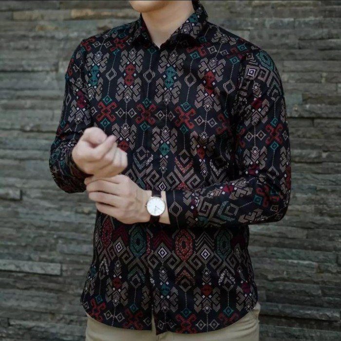 produk Kemeja Pria Batik Songket Hitam Lengan Panjang / Batik Cowo Formal